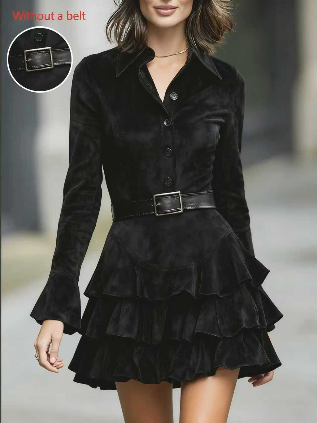 Damen Midi-Kleid aus Wildlederimitat mit Rüschen – Bild 3 | LuxeStyle