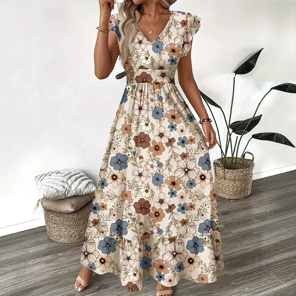 Damen V-Ausschnitt Dolman-Kleid mit Blumenmuster