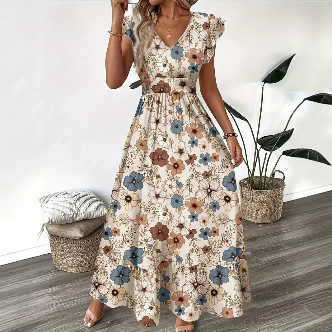 Damen V-Ausschnitt Dolman-Kleid mit Blumenmuster