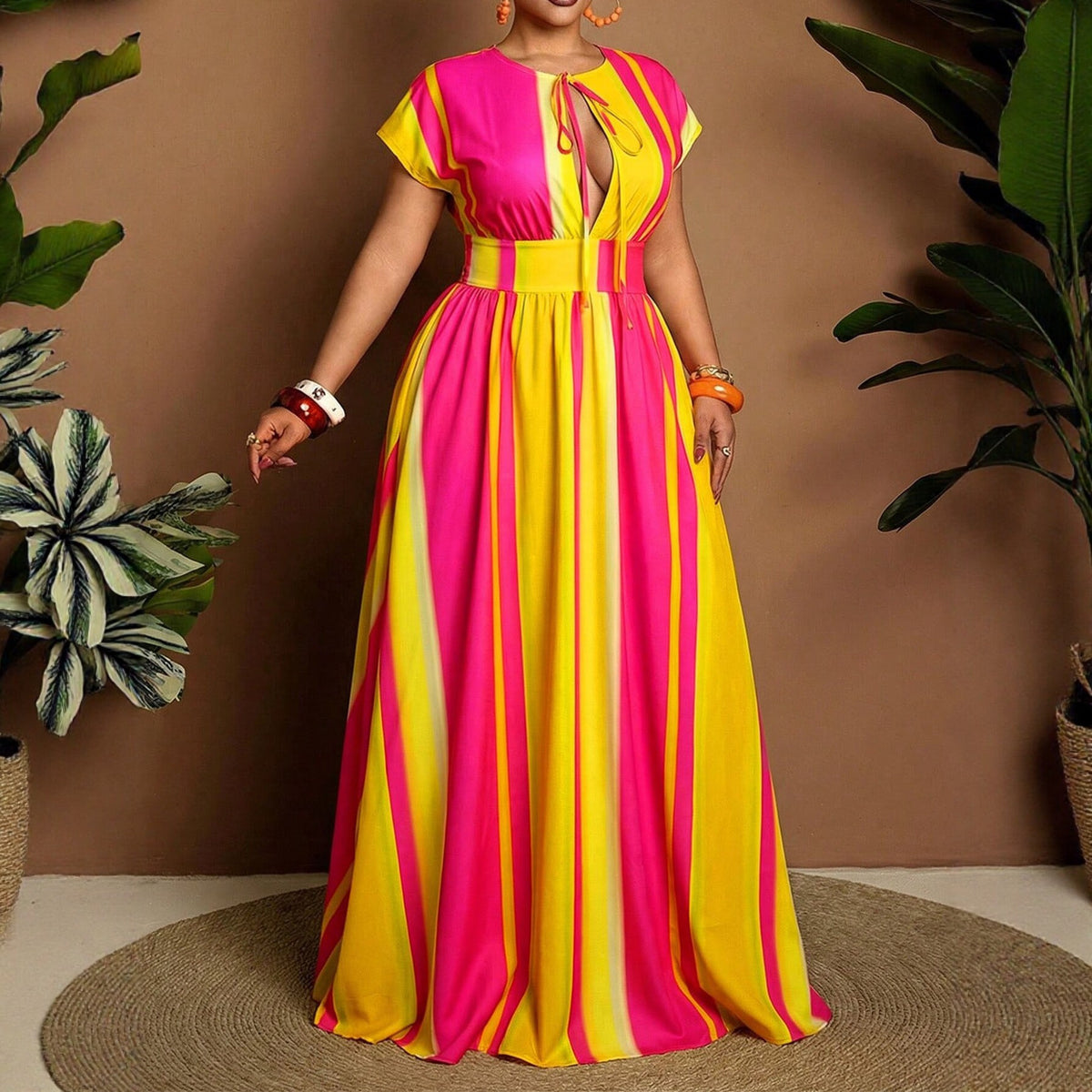 Gestreiftes A-Linien-Kleid mit Farbblock – Bild 5 | LuxeStyle