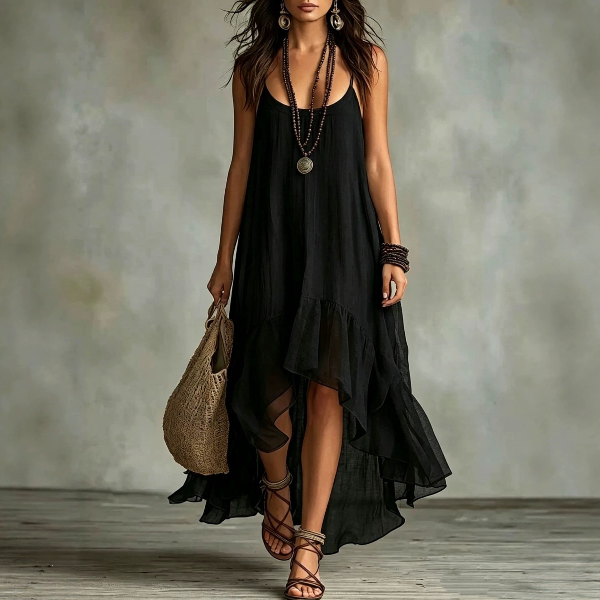 Boho-Kleid mit U-Ausschnitt und A-Linie