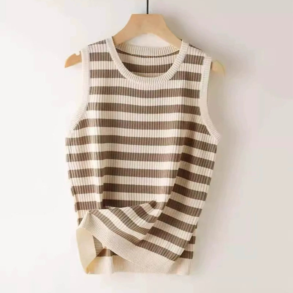 Gestreiftes Stricktop mit Rundhals