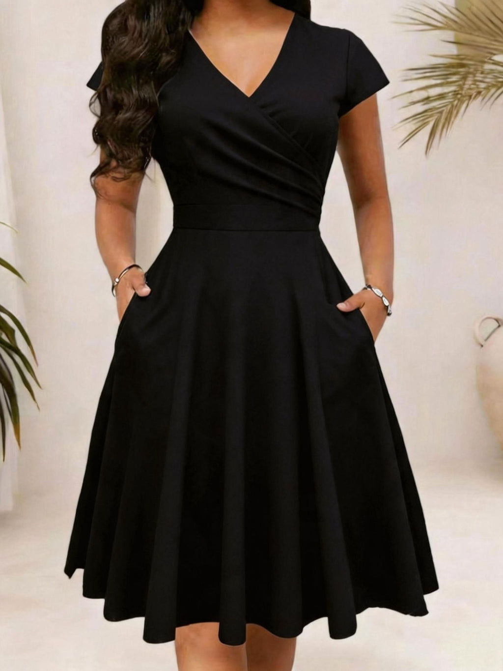 Geblümtes A-Linien Kleid mit V-Ausschnitt – Bild 5 | LuxeStyle