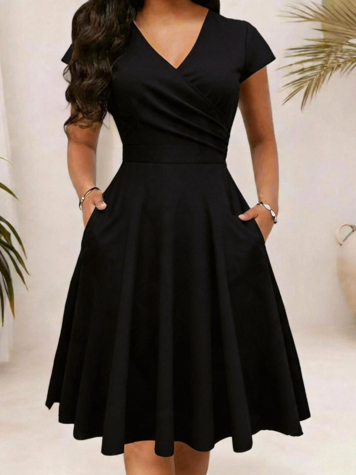 Geblümtes A-Linien Kleid mit V-Ausschnitt – Bild 5 | LuxeStyle