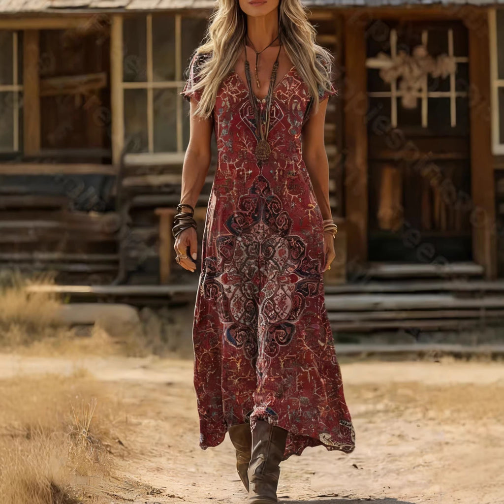 V-Ausschnitt Maxikleid mit Print – Bild 2 | LuxeStyle