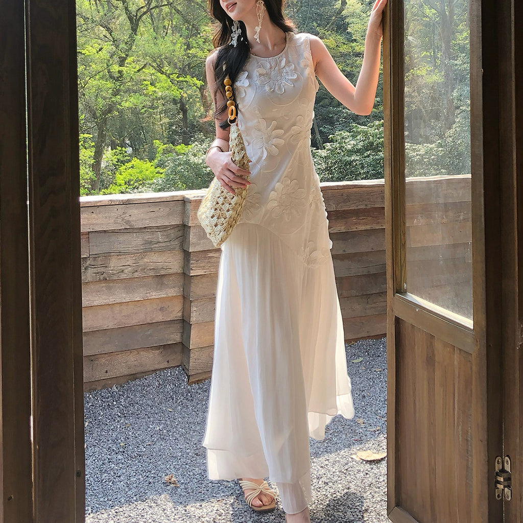 Besticktes, ärmelloses Maxikleid für Damen