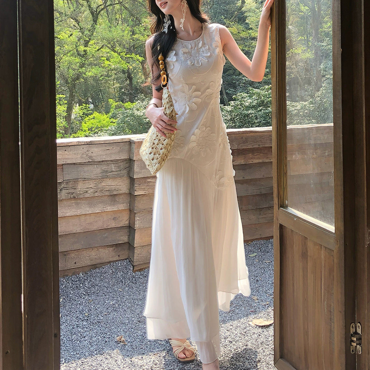 Besticktes, ärmelloses Maxikleid für Damen