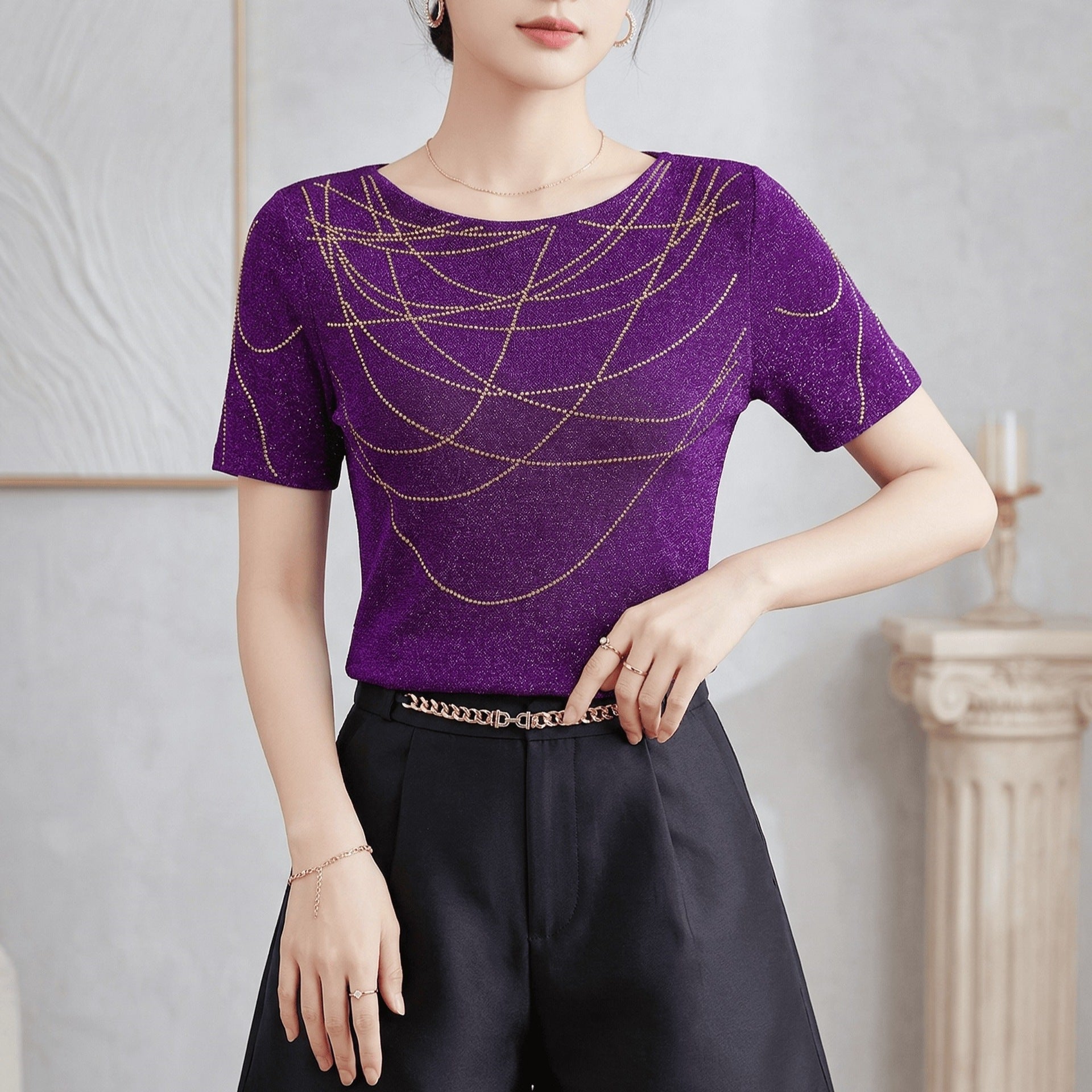 Glitzerndes Mesh-Shirt mit Rundhals
