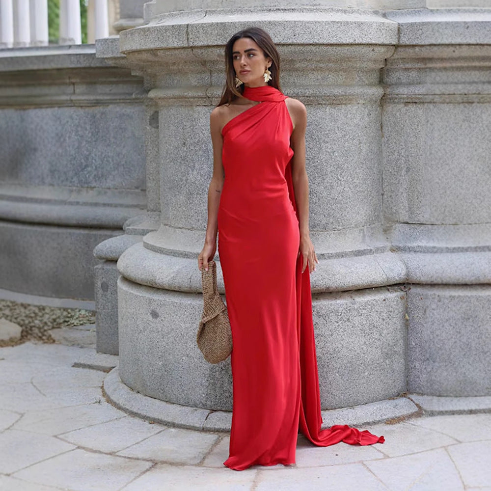 Satin Neckholder-Kleid im französischen Stil