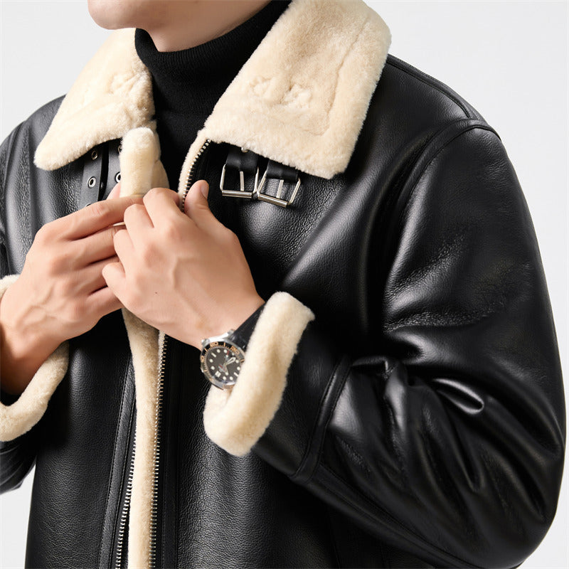 Kurzer Shearling-Mantel für Herren mit Fell – Ansicht 4