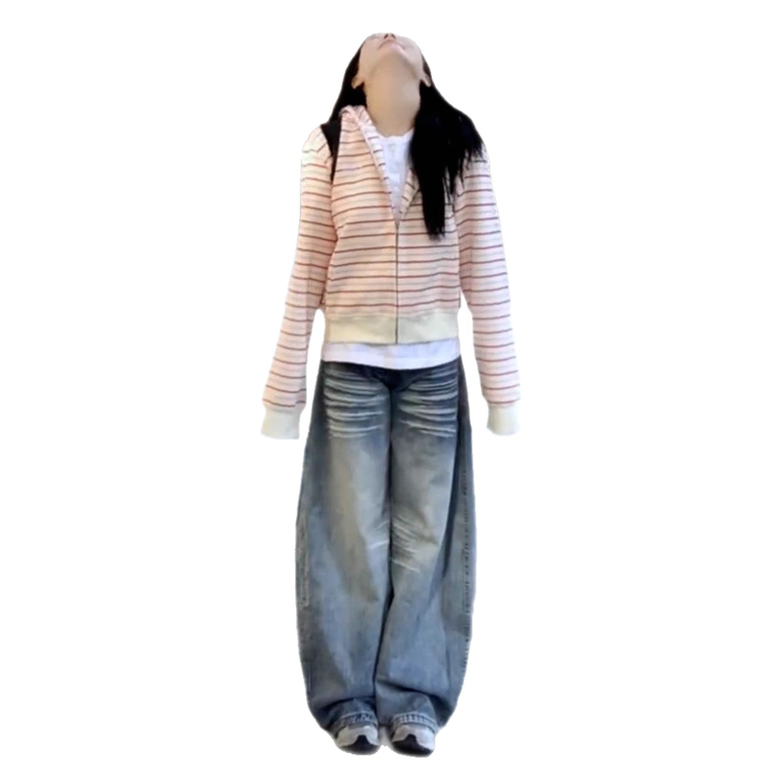 Gestreifter Cardigan Hoodie für Damen – Ansicht 2