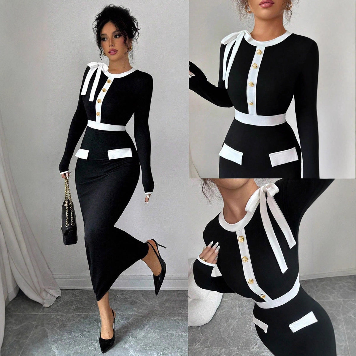 Patchwork Bodycon Kleid – Bild 7 | LuxeStyle