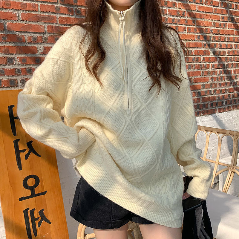 Damen Rollkragen Pullover mit Half-Zip
