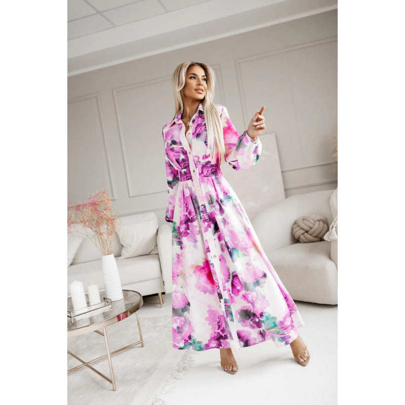 Bedrucktes Langarm-Hemdblusenkleid – Bild 8 | LuxeStyle