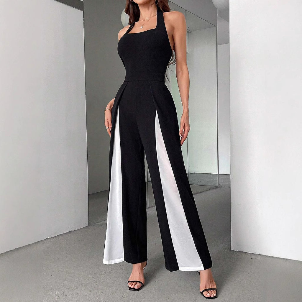 Eleganter Halter Jumpsuit Schwarz-Weiss