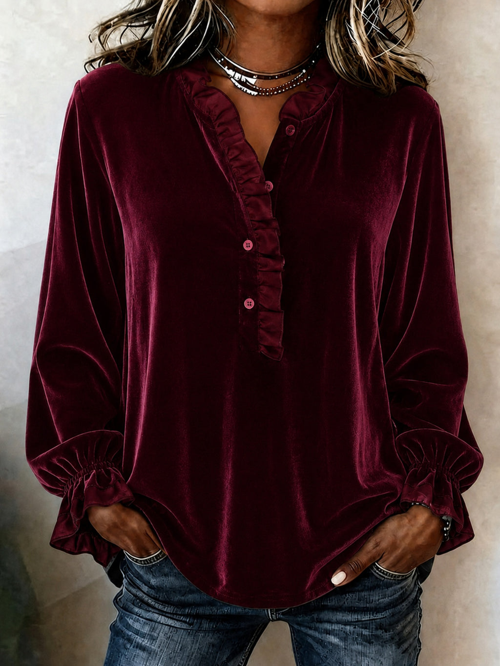 Samt Langarmshirt für Damen