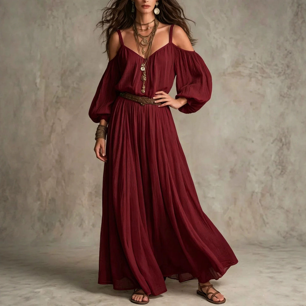 Damen-Kleid mit Falten und Off-Shoulder | LuxeStyle