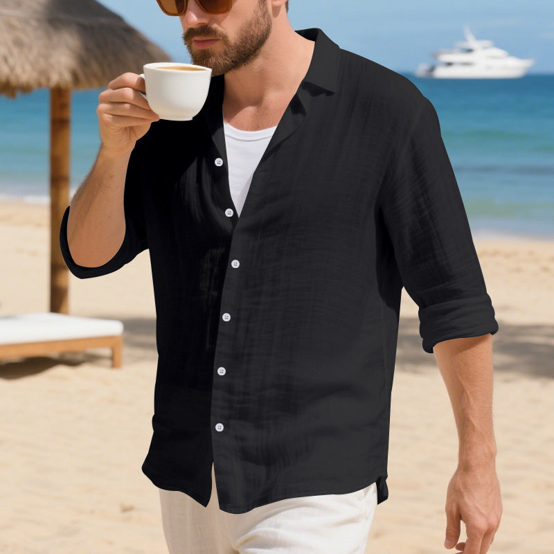 Herren Langarmhemd Casual Leinen