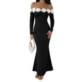 Elegantes Off-Shoulder Maxikleid mit Blumen-Patchwork