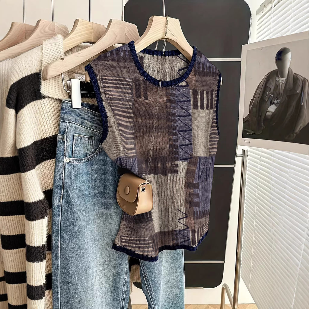 Retro Color-Block Strickweste für Damen