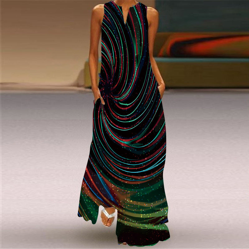 Ohne Ärmel V-Ausschnitt sexy gedrucktes Kleid