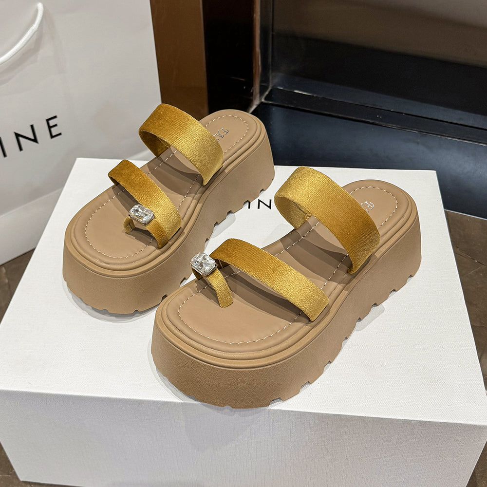 Plateau Zehensteg-Sandalen mit Strass