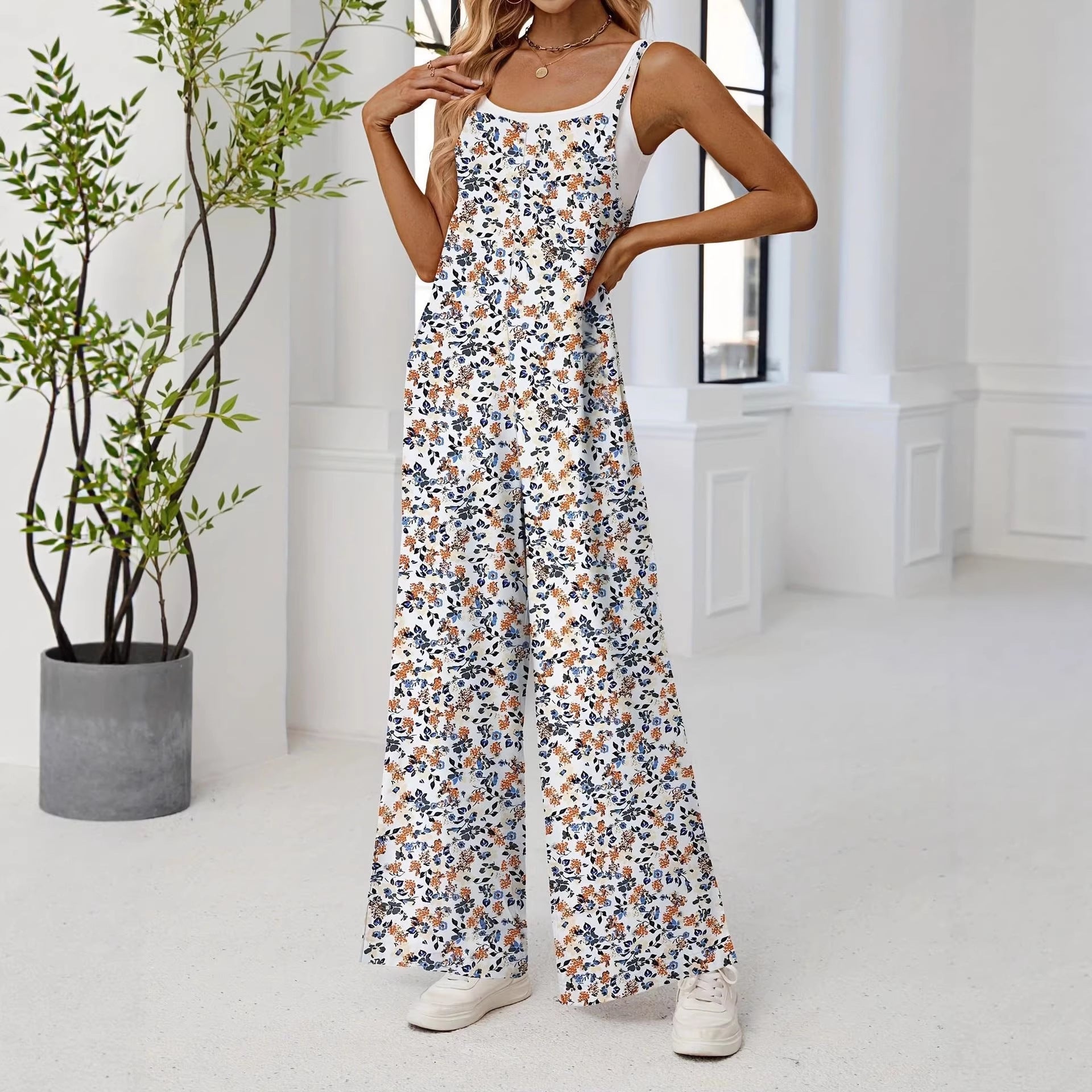 Jumpsuit mit Blumenprint und weitem Bein