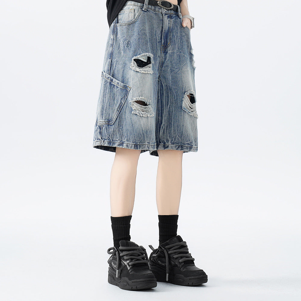 Vintage Ripped Denim Shorts für Herren