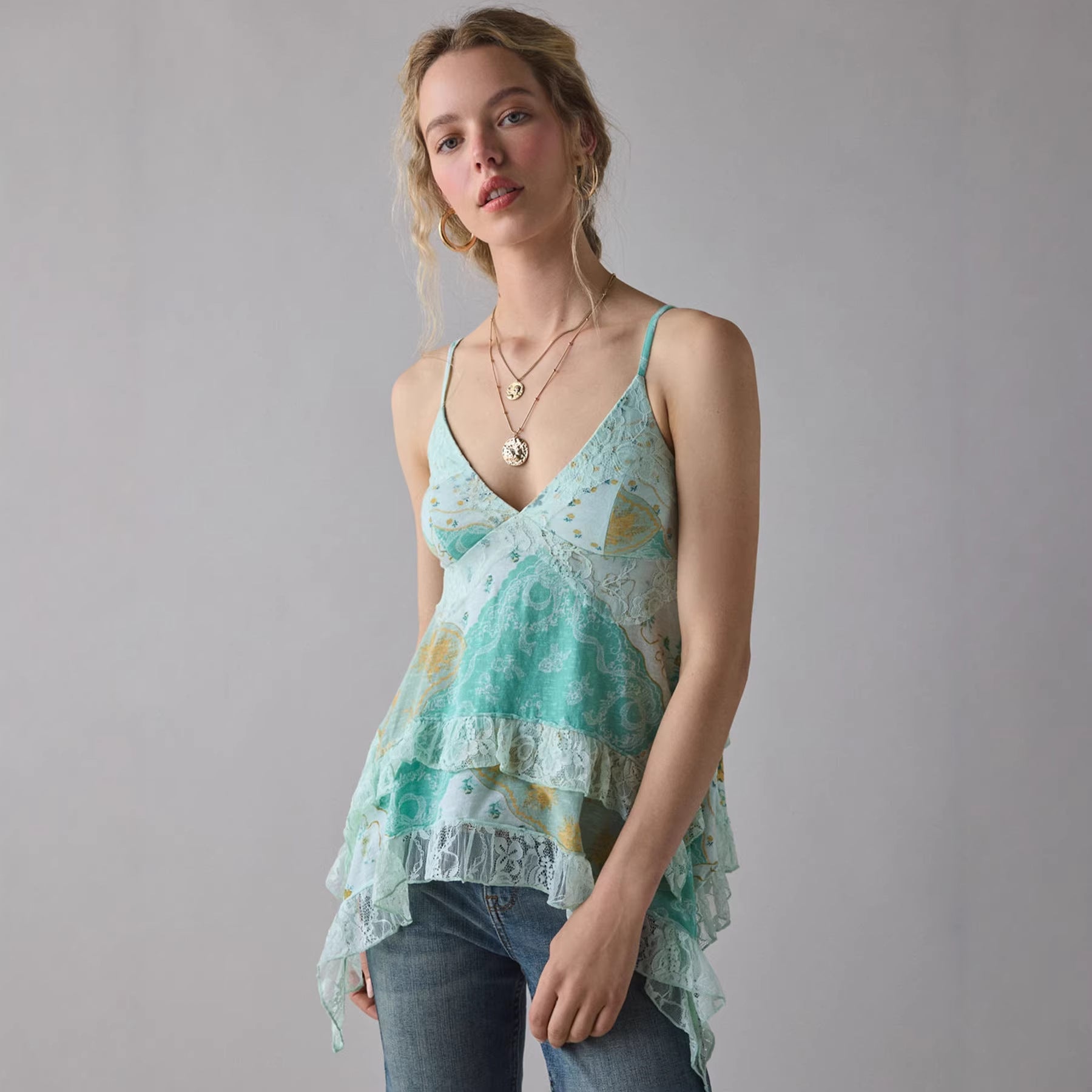 Retro Chiffon Top mit Blumenmuster