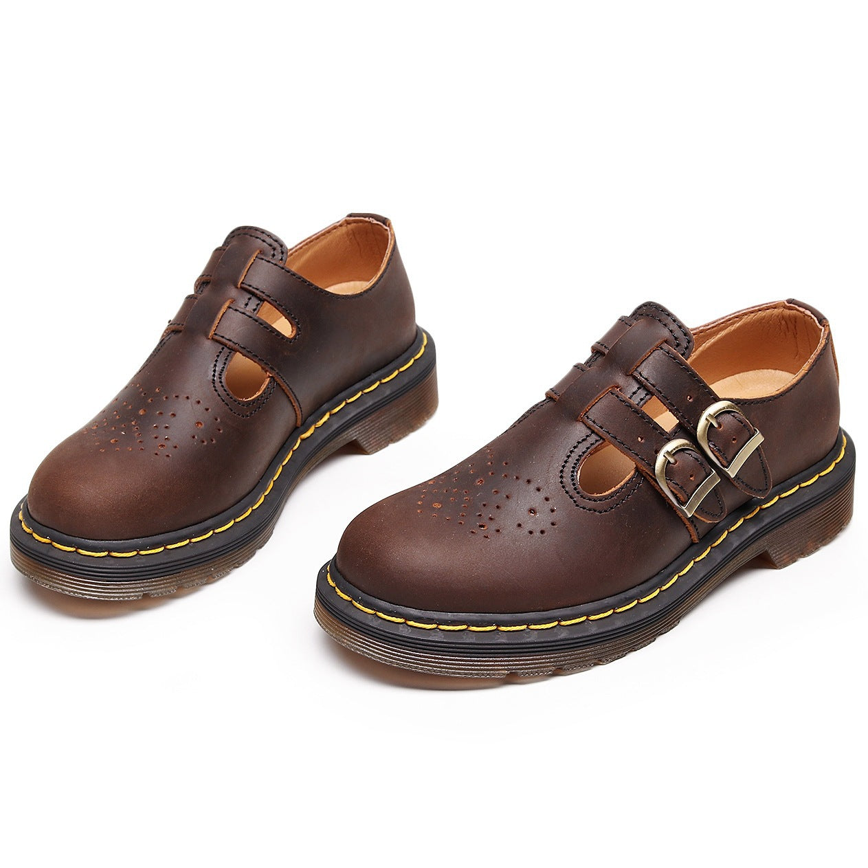 Dunkelbraune Mary Jane Halbschuhe aus Leder