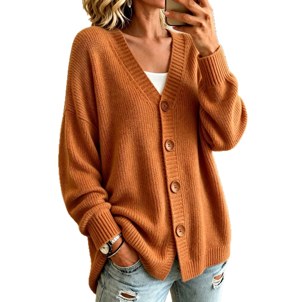 V-Neck Strick-Cardigan mit Knopfleiste