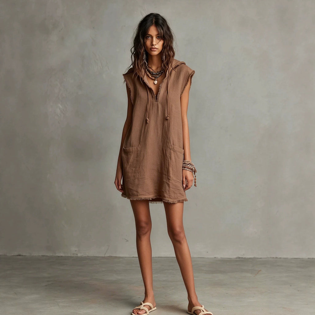 Kapuzenkleid mit V-Ausschnitt – Bild 2 | LuxeStyle