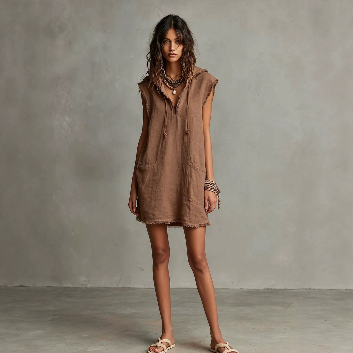 Kapuzenkleid mit V-Ausschnitt – Bild 2 | LuxeStyle