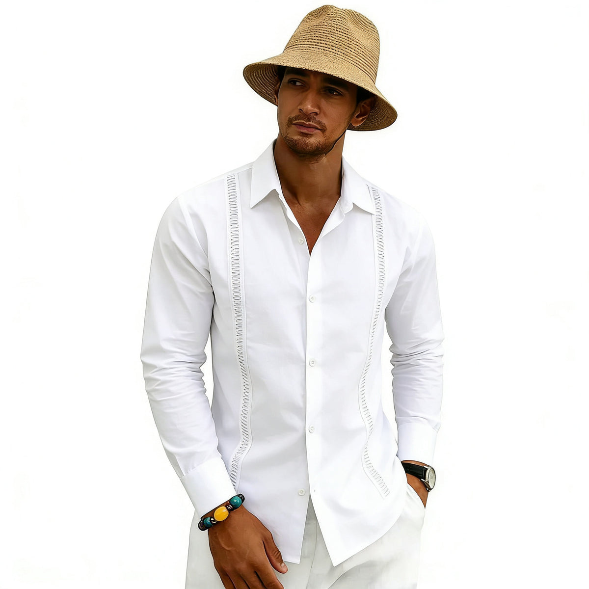 Herren-Hemd aus Leinen-Polyester-Mix mit Stehkragen – Bild 3 | LuxeStyle
