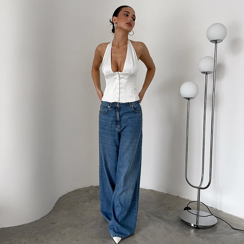 Sexy Deep-V Halter Top mit Taillenschnürung