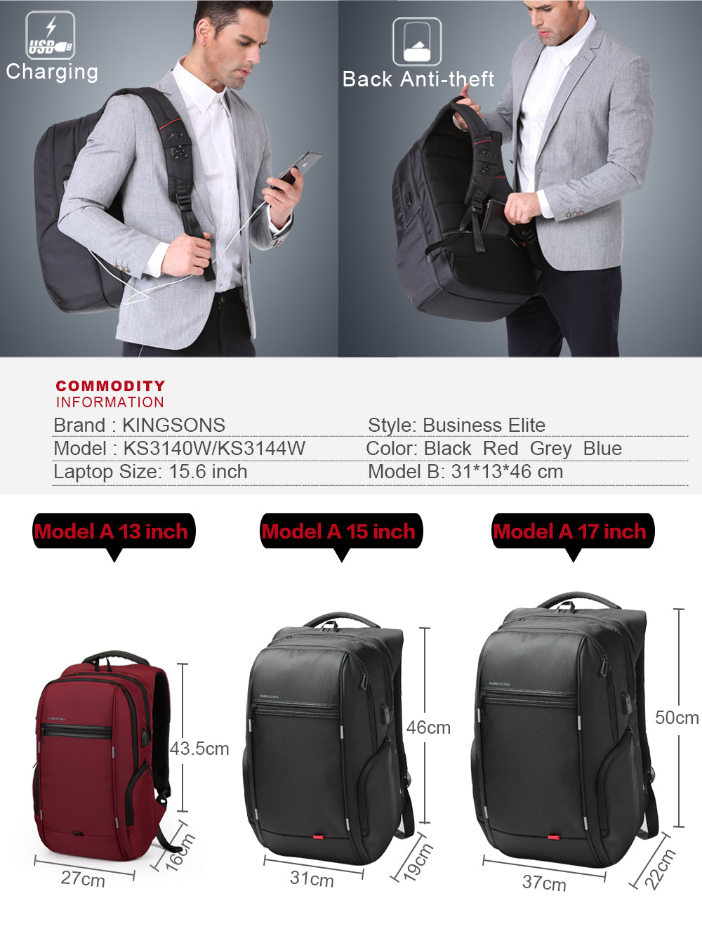 USB-Lade-Rucksack wasserdicht 15" – Bild 20 | LuxeStyle