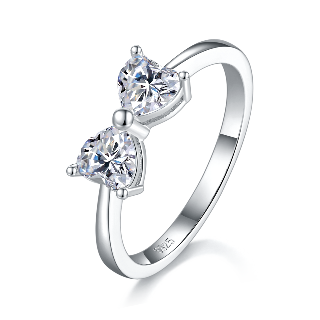 Herz Schleife Moissanit Ring, 1 Karat, Silber