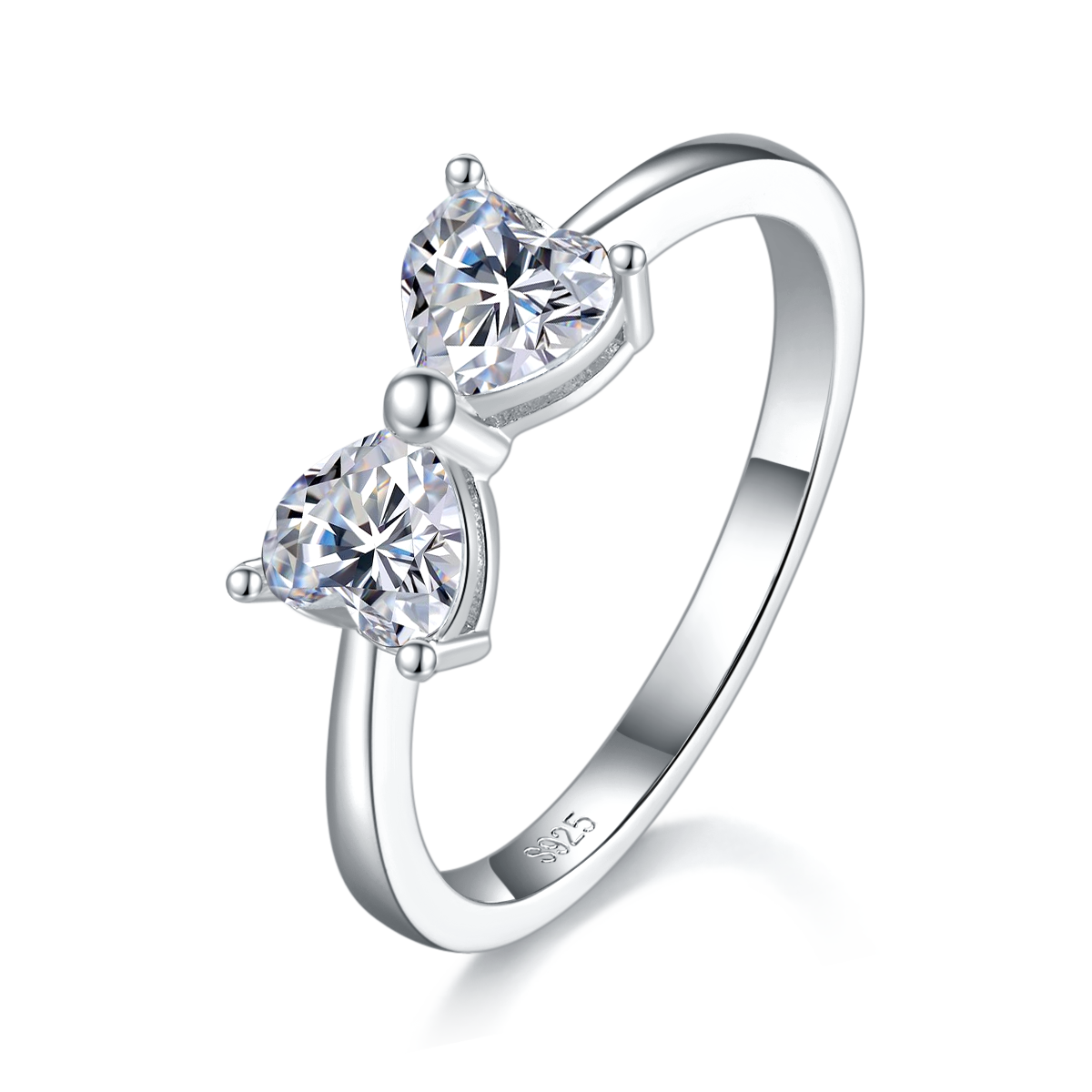 Herz Schleife Moissanit Ring, 1 Karat, Silber