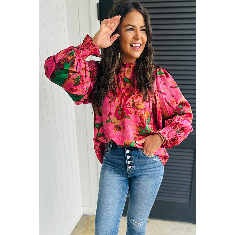 Chiffon-Bluse mit Stehkragen und langen Ärmeln – Bild 3 | LuxeStyle