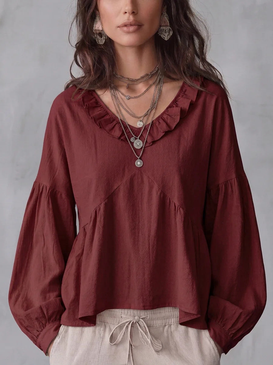 Vintage Bluse mit V-Ausschnitt & Spitze