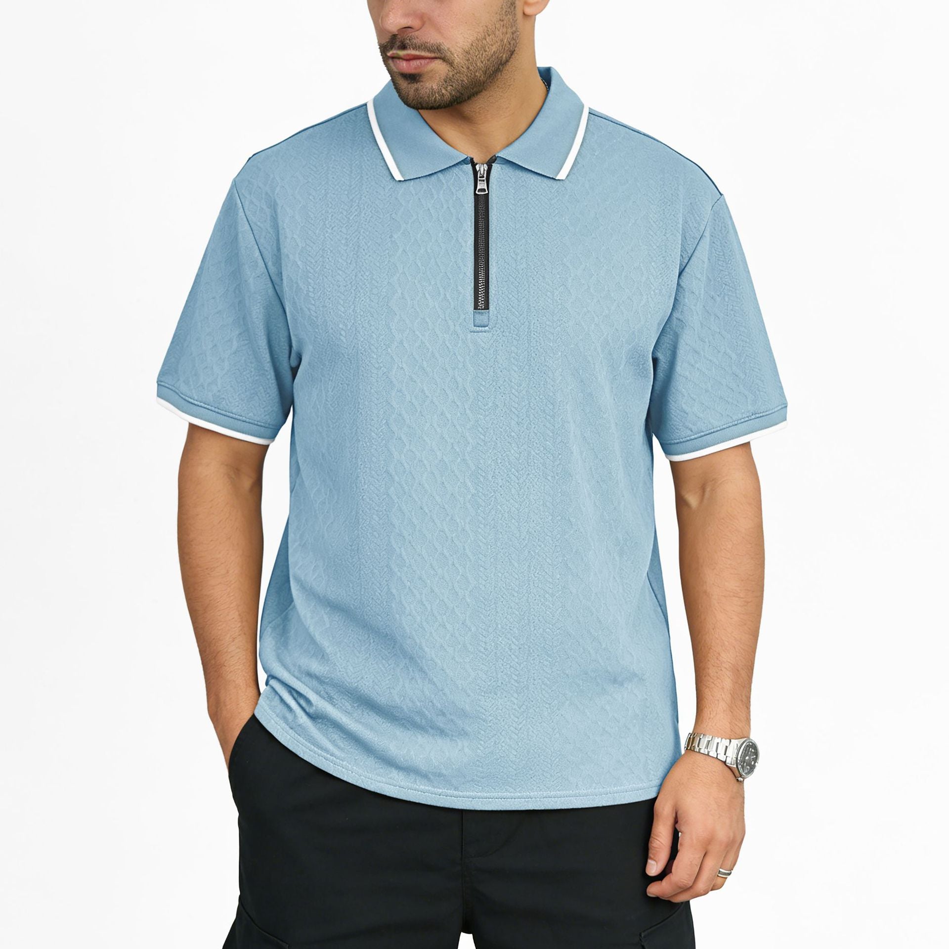 Herren Jacquard Polo-Shirt mit Reissverschluss
