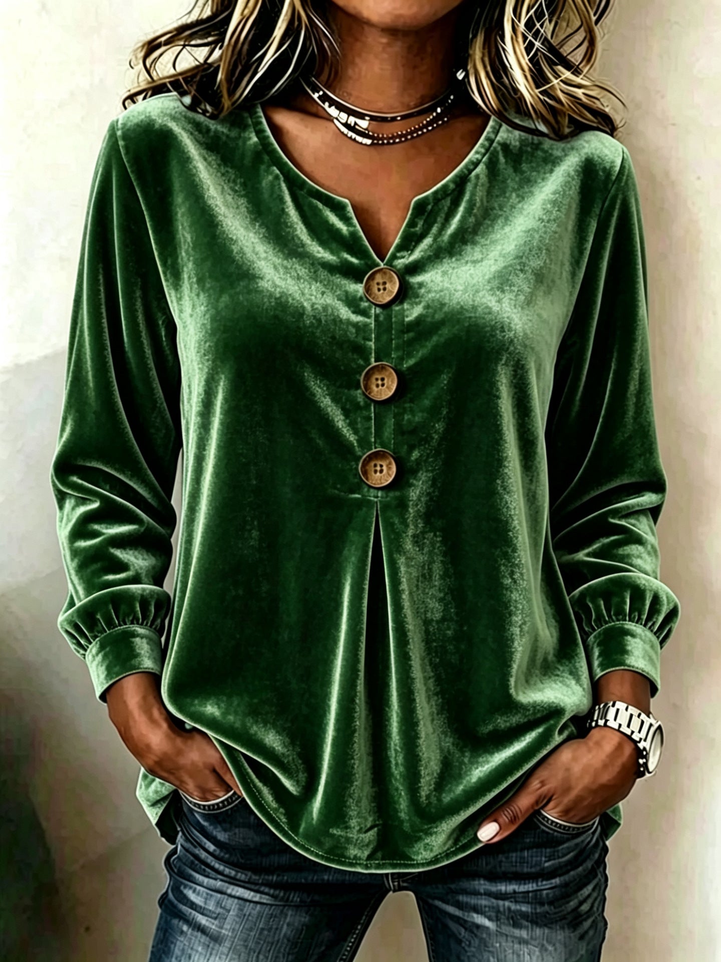 Elegante Samtbluse mit V-Ausschnitt