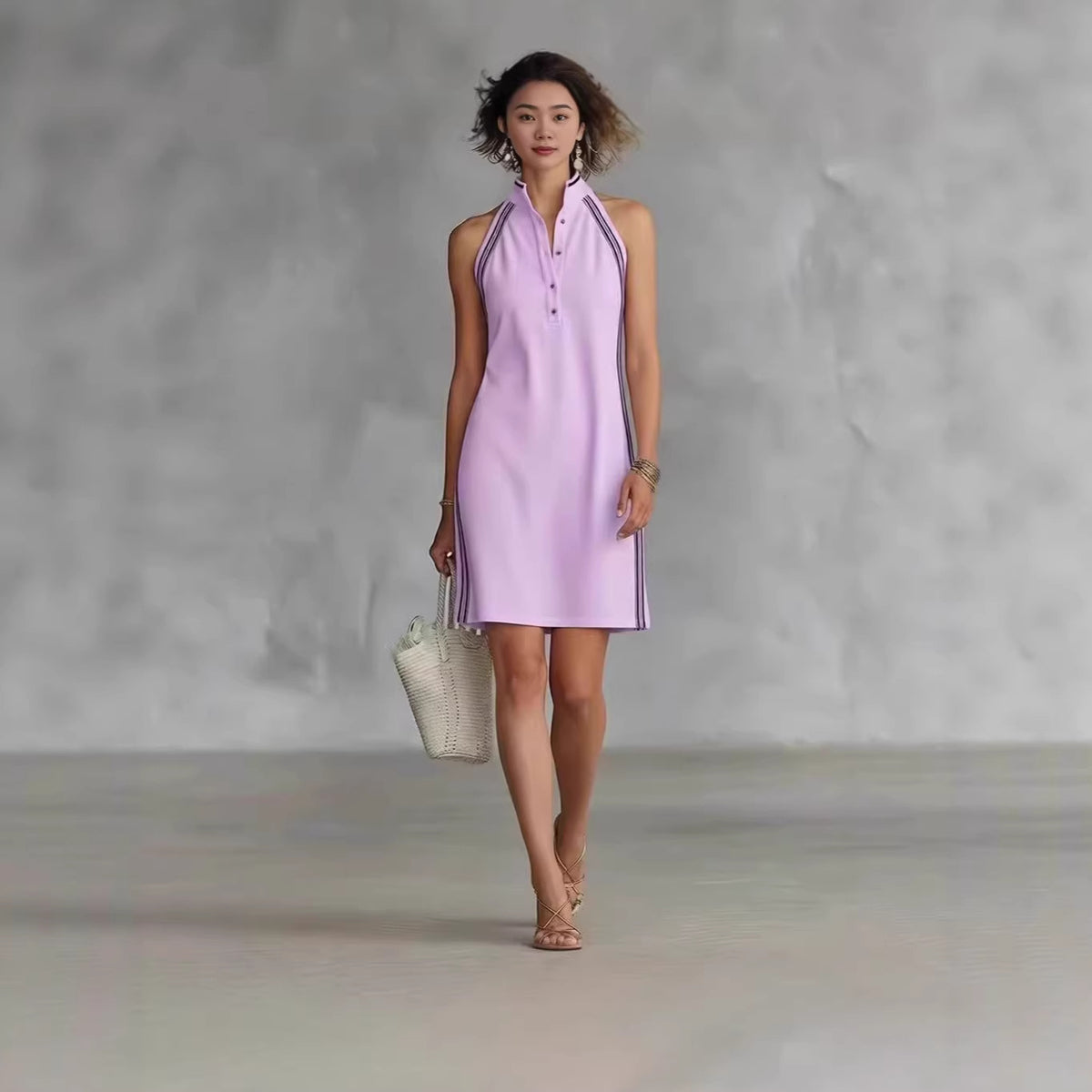 Gestreiftes Mini-Kleid mit hohem Taillenschnitt – Bild 2 | LuxeStyle
