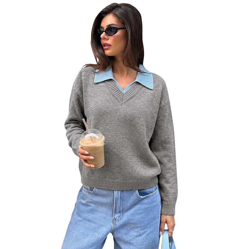 Color-Block Langarm-Pullover für Damen