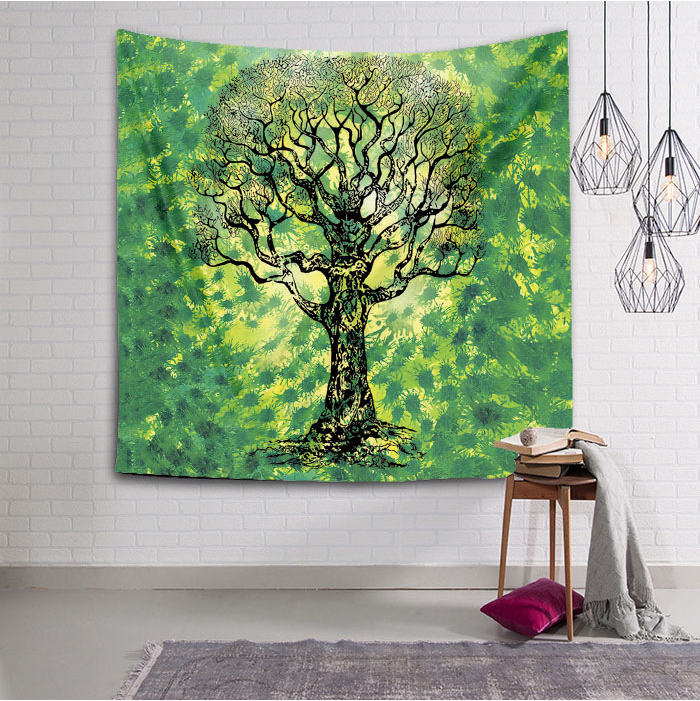 Mandala Wandteppich – Grünes Blumenmuster | LuxeStyle