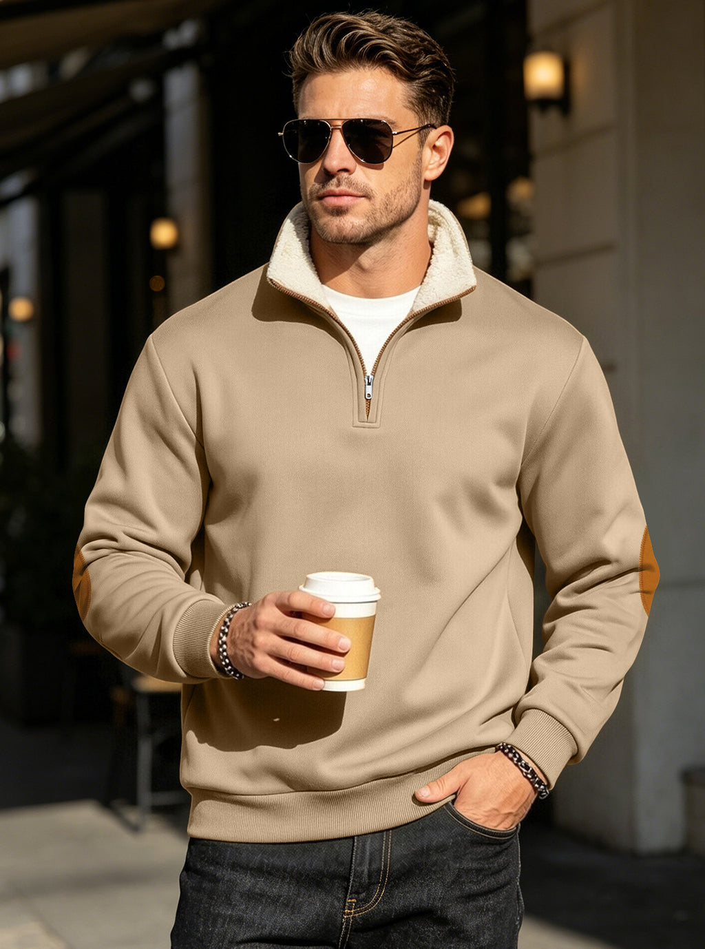 Retro Patchwork Langarm-Sweatshirt für Herren – Ansicht 7