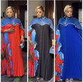 Denim Patchwork Plissiertes Langarm-Kleid