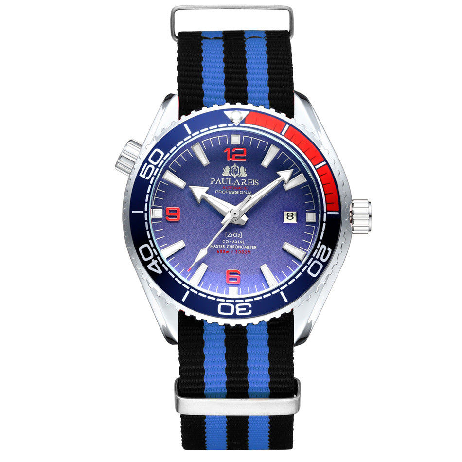 Automatische Herrenuhr mit Leuchtzeigern und Canvas-Armband
