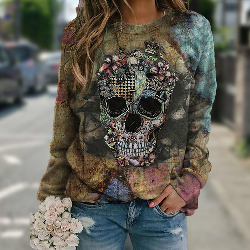 Langarm-Sweatshirt mit Totenkopf-Print