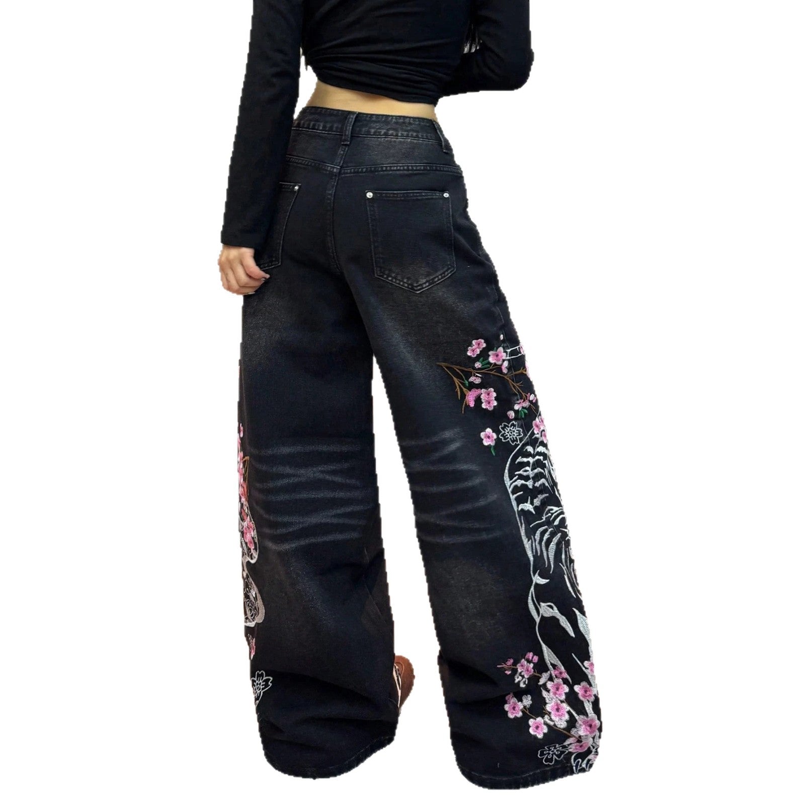 Weißer Tiger-Druck Bequem-Jeans Damen